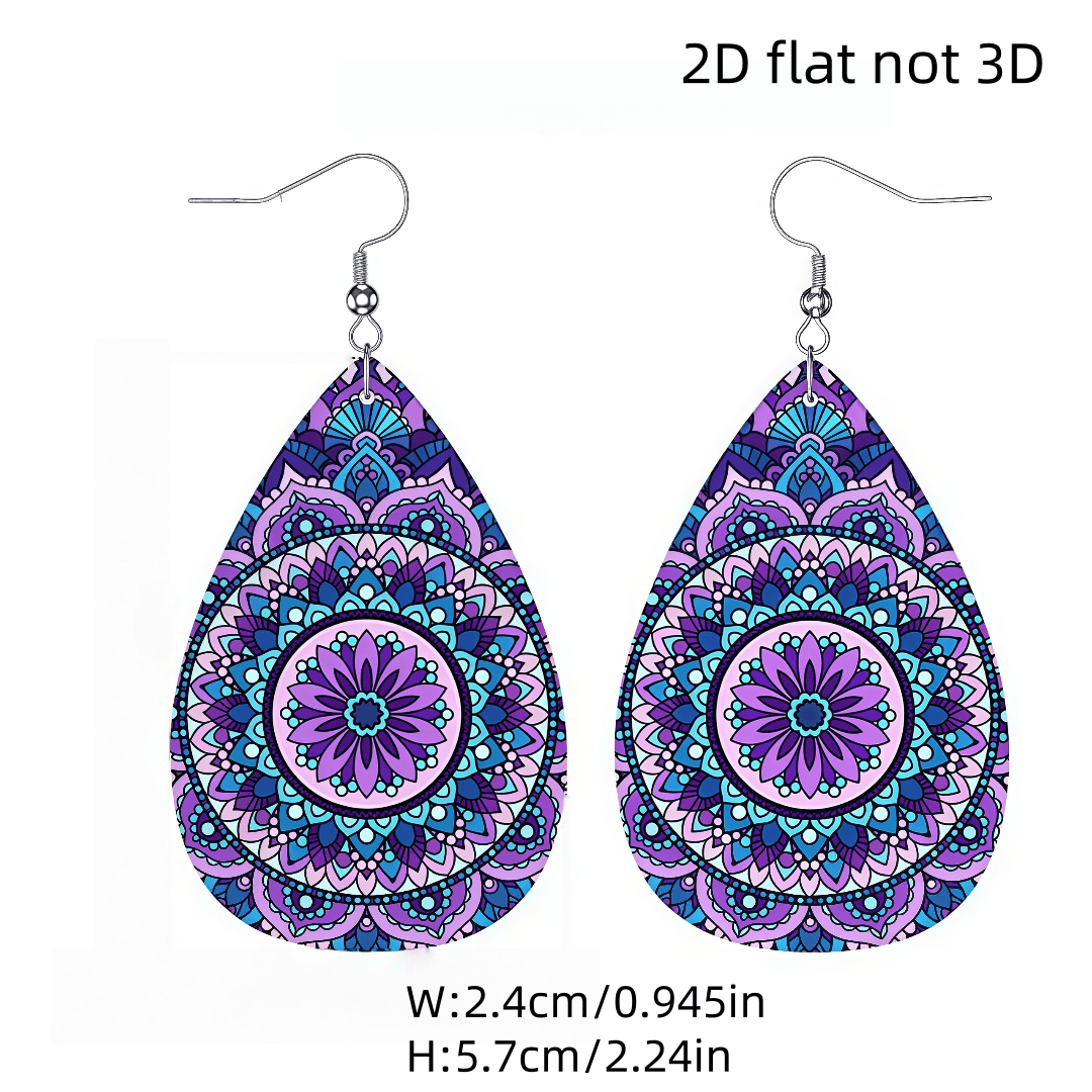 Women's Mandala Pattern 2D Flat Earrings, Unique Design